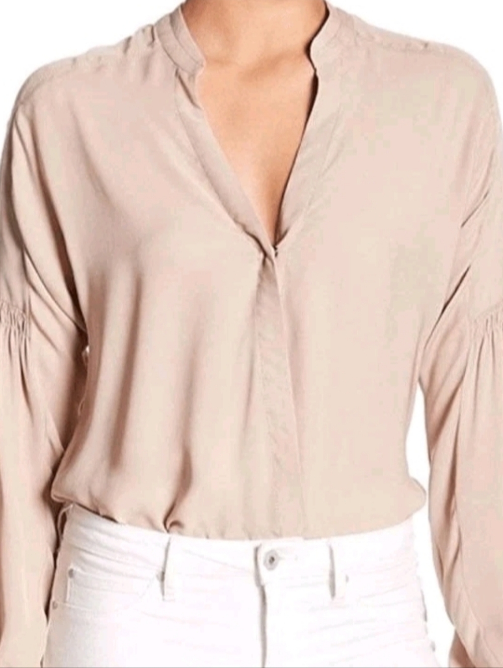 BROCHU WALKER The Potter Silk Top Bodysuit Sz L  Beige Neutral Elevated Basics
